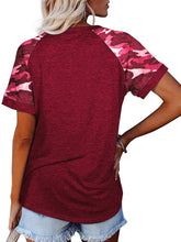 Load image into Gallery viewer, Camouflage Sleeve Solid Color Short Sleeve Top
