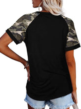 Load image into Gallery viewer, Camouflage Sleeve Solid Color Short Sleeve Top
