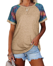 Load image into Gallery viewer, Camouflage Sleeve Solid Color Short Sleeve Top
