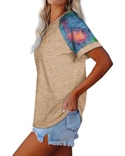 Load image into Gallery viewer, Camouflage Sleeve Solid Color Short Sleeve Top
