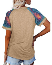 Load image into Gallery viewer, Camouflage Sleeve Solid Color Short Sleeve Top
