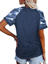 Load image into Gallery viewer, Camouflage Sleeve Solid Color Short Sleeve Top
