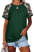 Load image into Gallery viewer, Camouflage Sleeve Solid Color Short Sleeve Top
