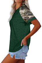 Load image into Gallery viewer, Camouflage Sleeve Solid Color Short Sleeve Top
