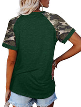 Load image into Gallery viewer, Camouflage Sleeve Solid Color Short Sleeve Top
