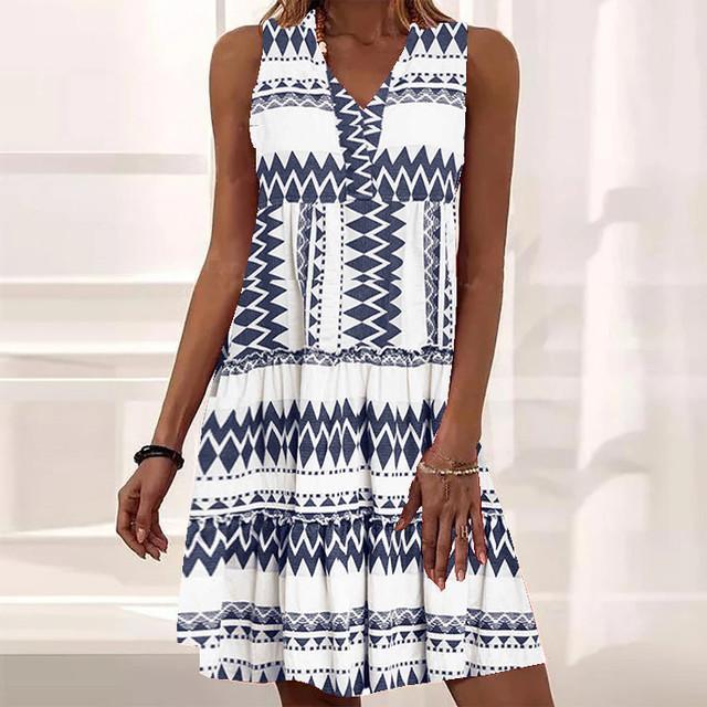 Chic Print V-Neck Sleeveless Mini Dress