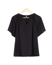 Load image into Gallery viewer, Chic Notched Neckline Short Sleeve Black Top
